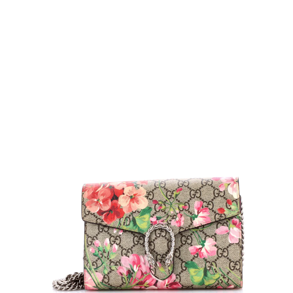 Dionysus Chain Wallet Blooms Print GG Coated Canvas Small - Deep Luxury