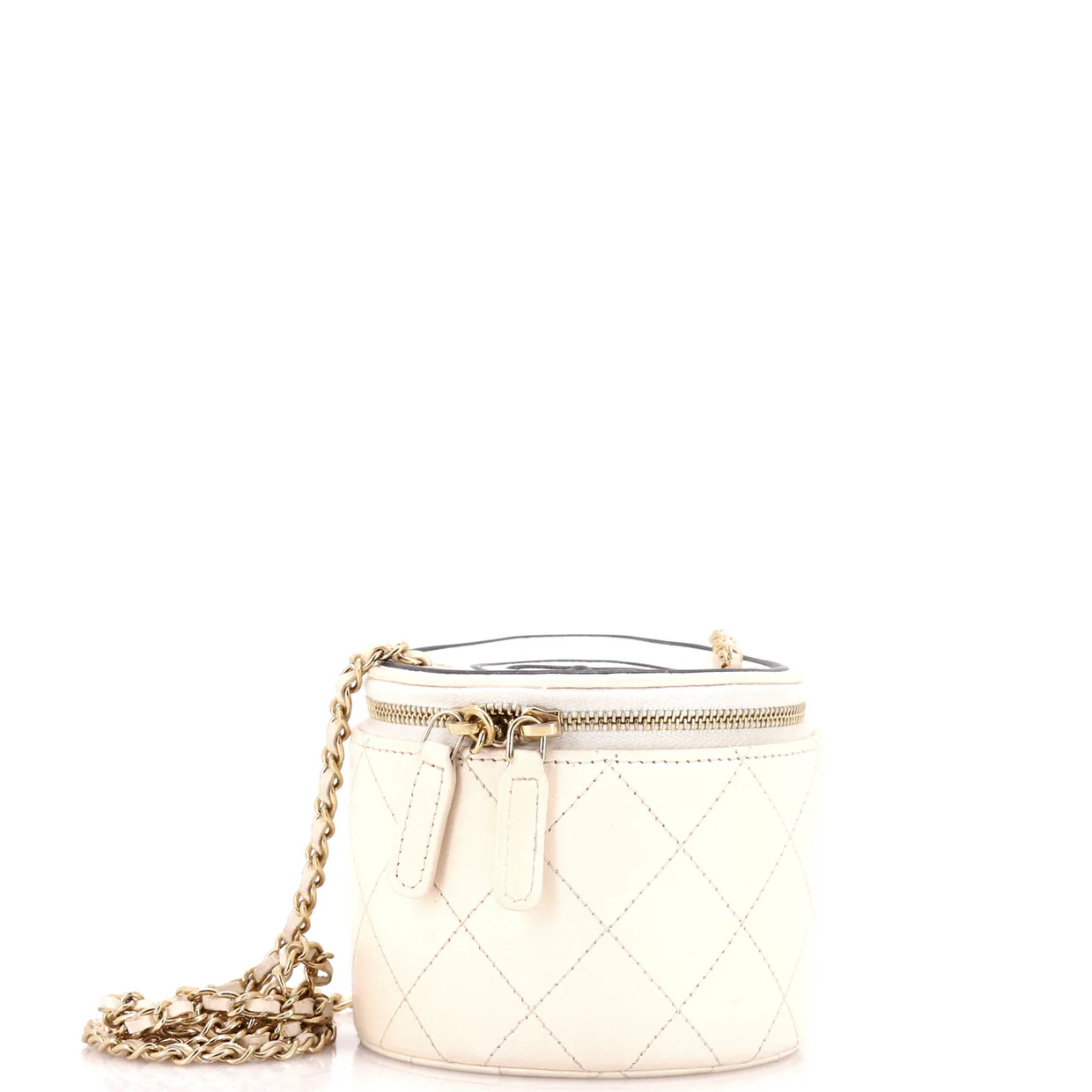 CC Round Vanity Case with Chain Quilted Lambskin Mini - Deep Luxury