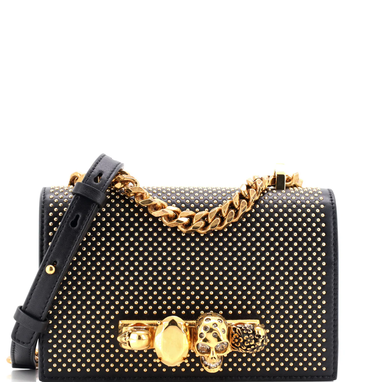 Jewelled Flap Satchel Studded Leather Small - Deep Luxury