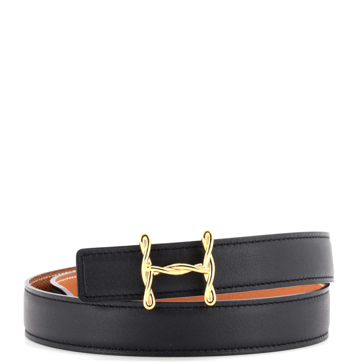 H Torsade Buckle Reversible Belt Leather Thin - Deep Luxury