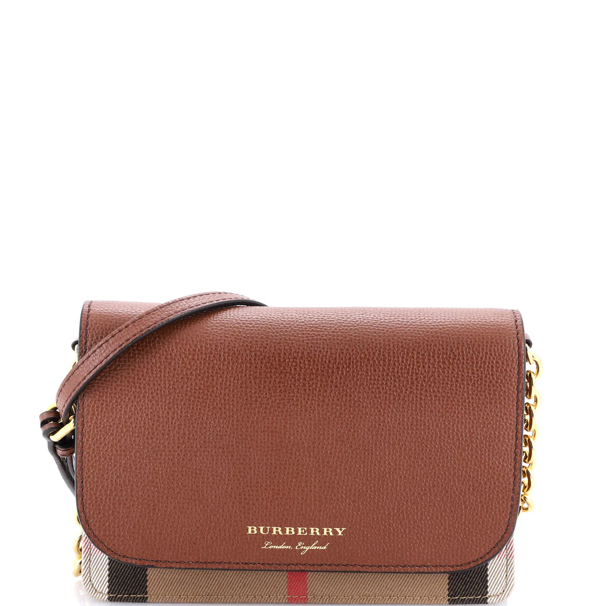 Hampshire Wallet on Chain Leather and House Check Canvas - Deep Luxury