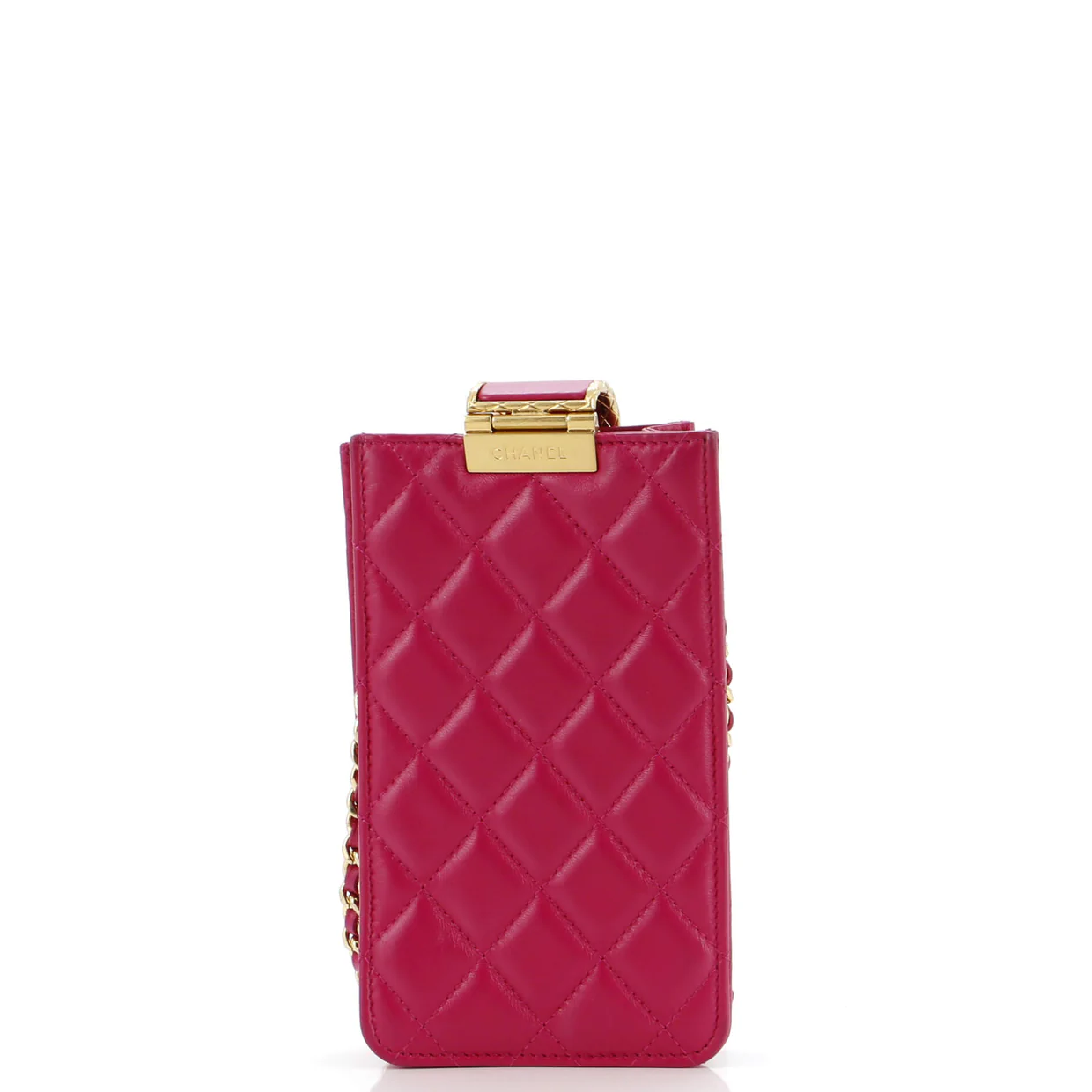 Quilt Metal Edge CC Phone Holder with Chain Quilted Lambskin - Deep Luxury