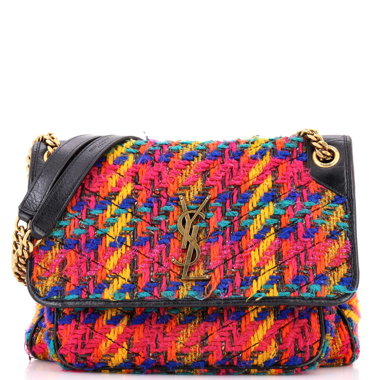 Niki Chain Flap Bag Matelasse Chevron Tweed Medium - Deep Luxury