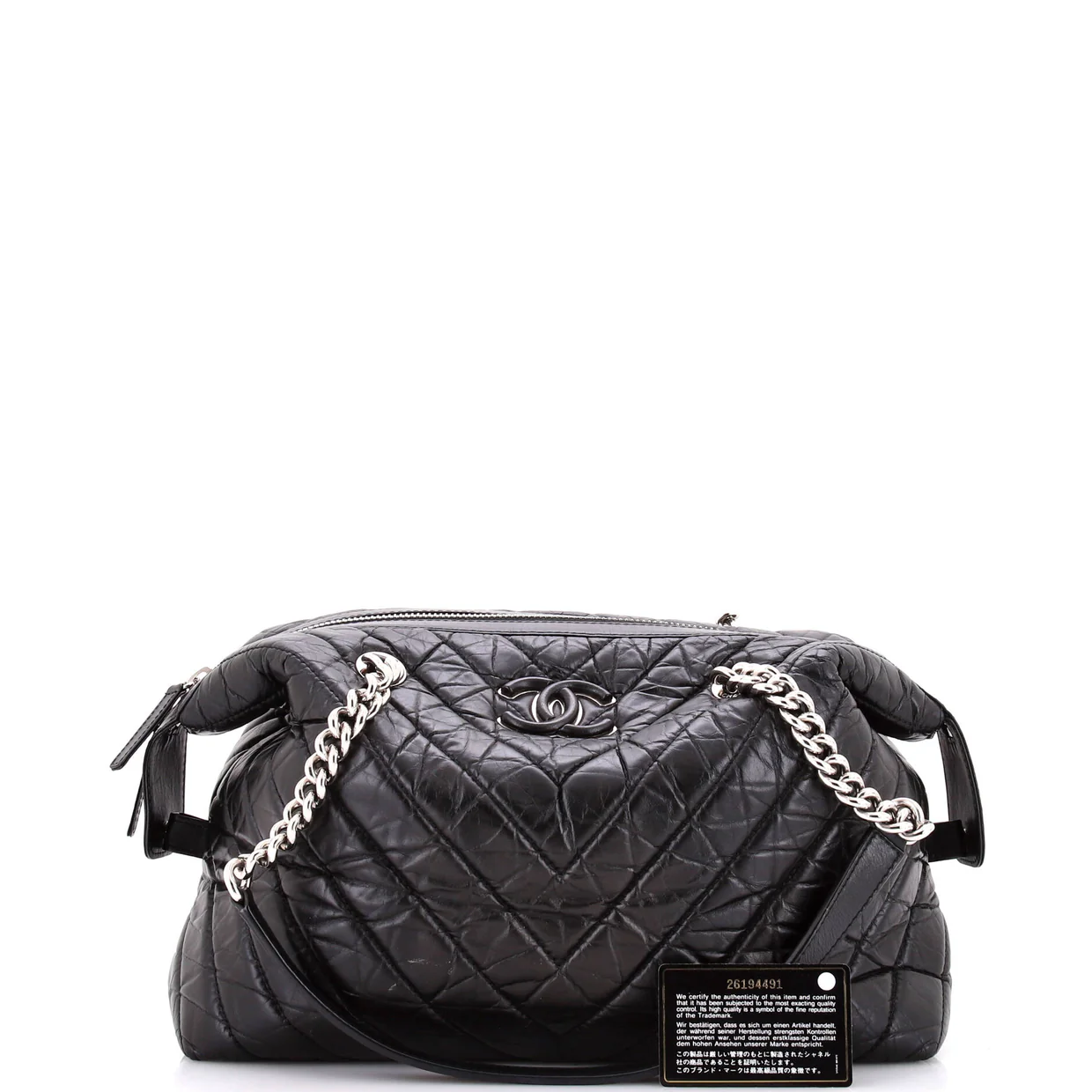 CC Bowling Bag Chevron Aged Calfskin Medium - Deep Luxury