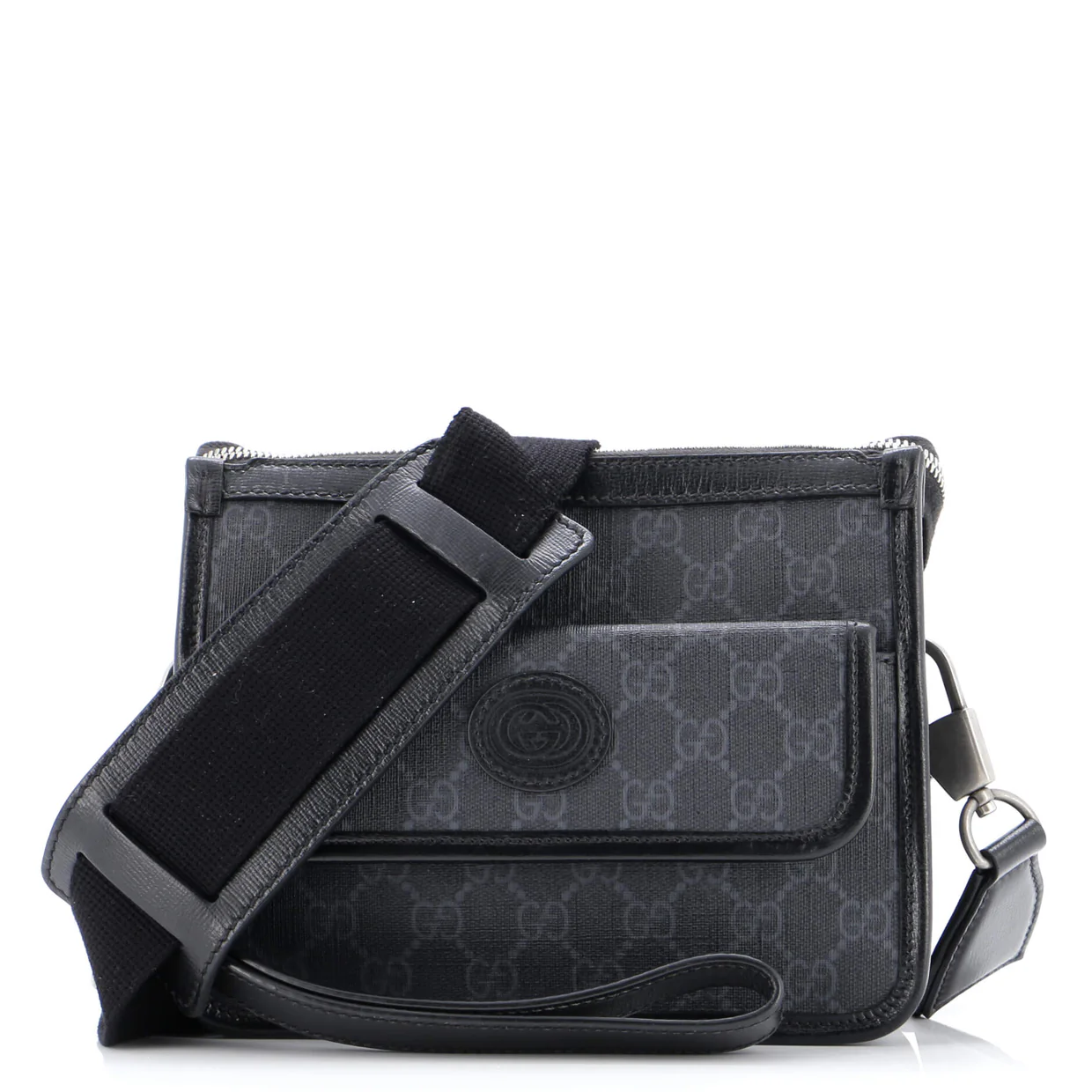 Interlocking G Patch Wristlet Flap Messenger Bag GG Coated Canvas Small - Deep Luxury
