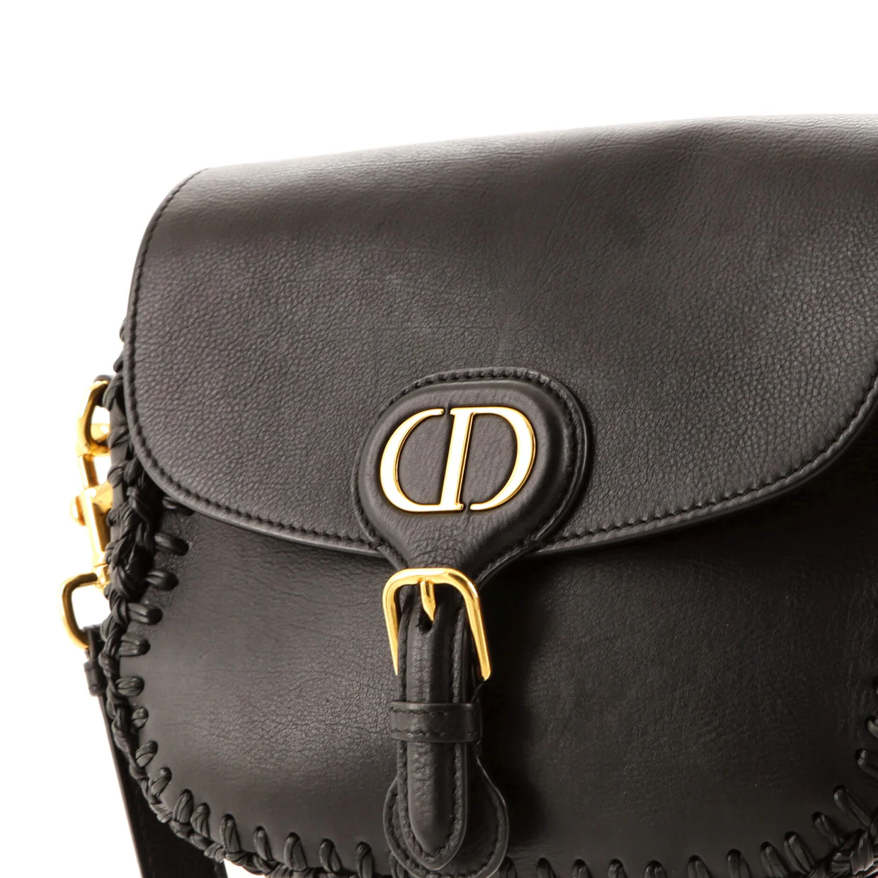 Bobby Flap Bag Whipstitch Leather Medium - Deep Luxury