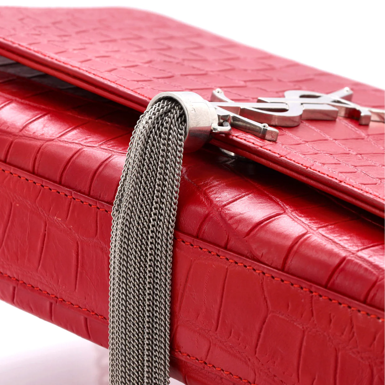 Classic Monogram Tassel Crossbody Bag Crocodile Embossed Leather Medium - Deep Luxury