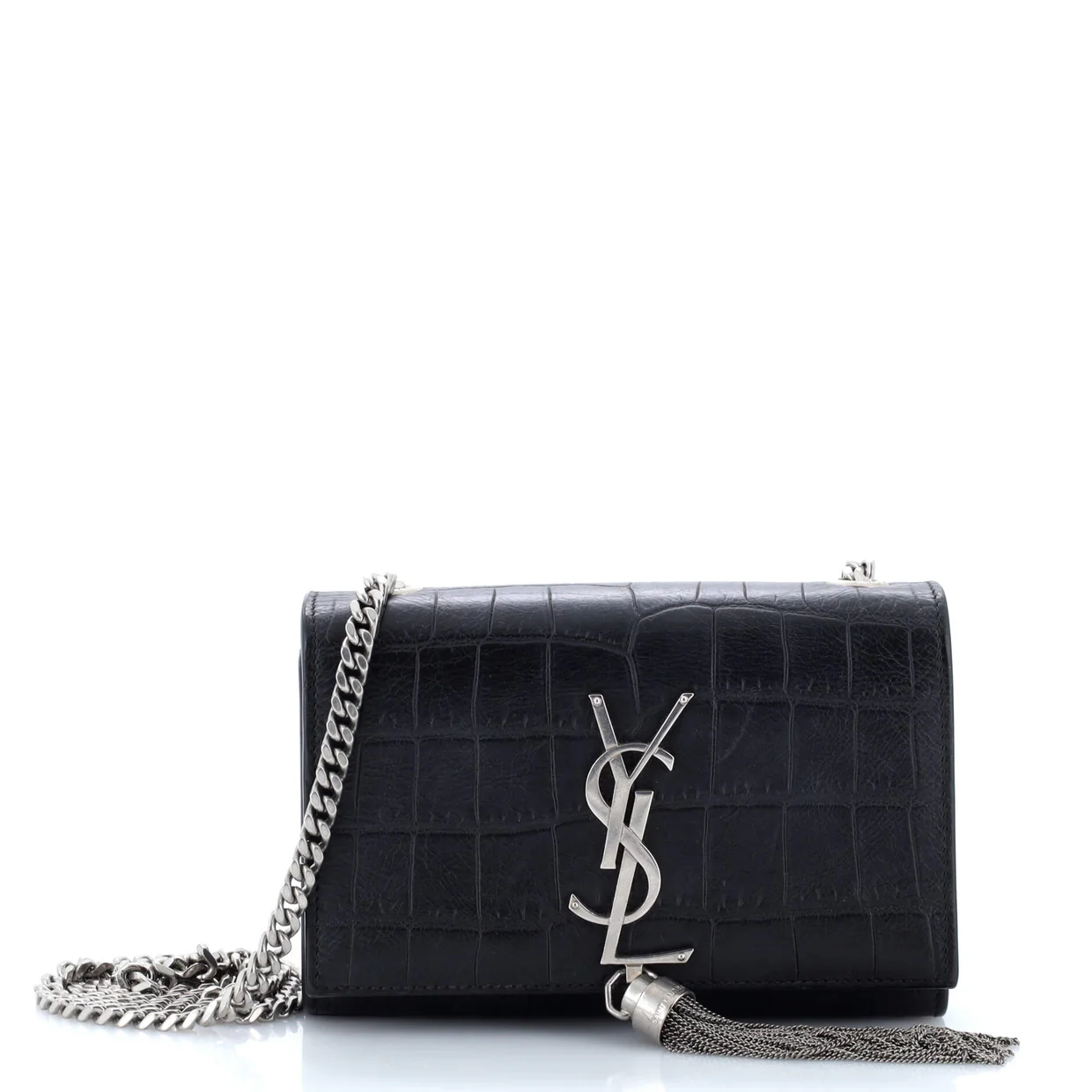 Classic Monogram Tassel Crossbody Bag Crocodile Embossed Leather Small - Deep Luxury