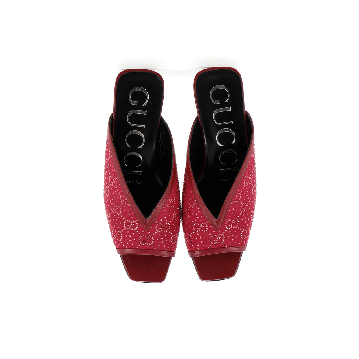 Women's Heeled Mule Sandals Crystal GG Embellished Canvas - Deep Luxury