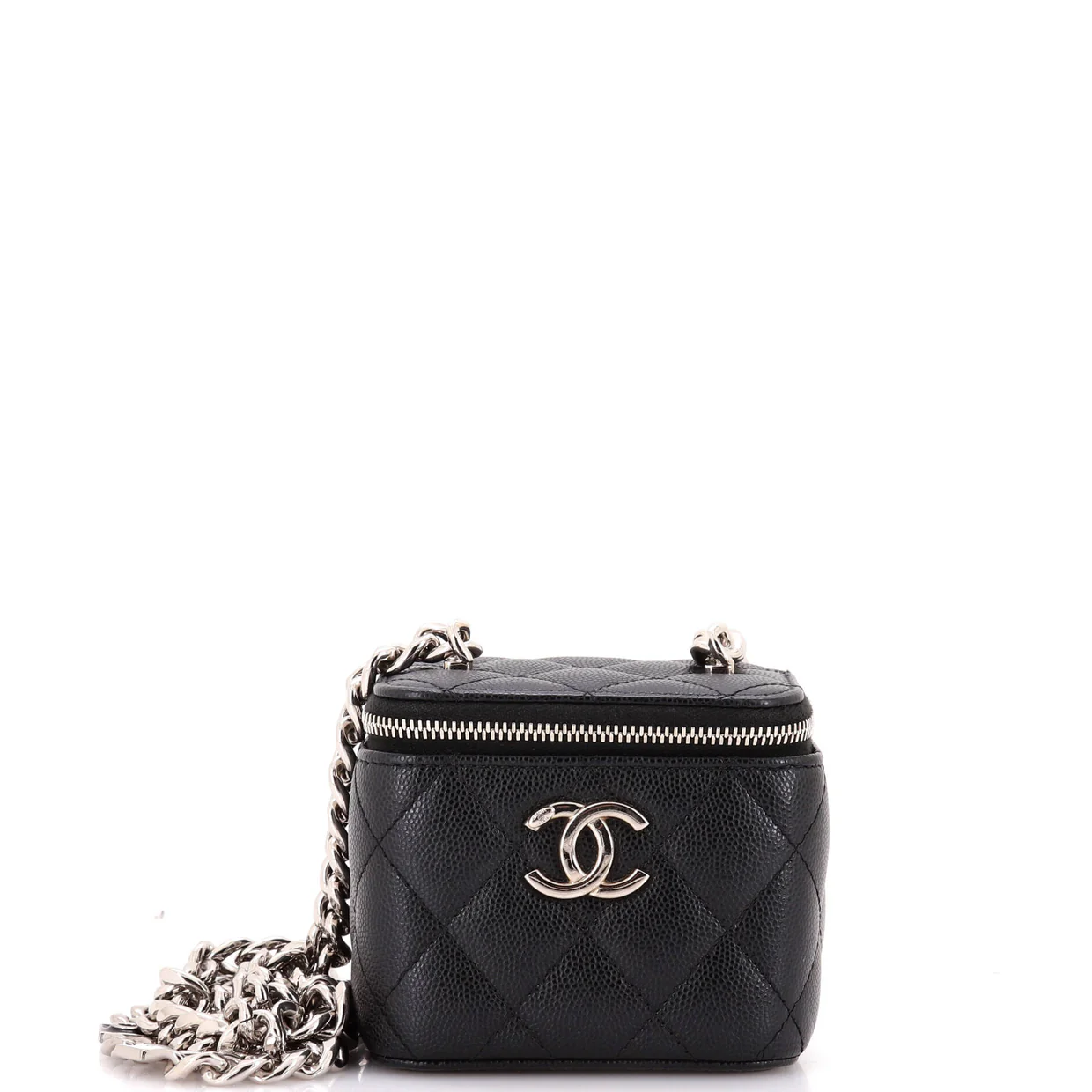 Coco Enamel Strap Vanity Case with Chain Quilted Caviar Mini - Deep Luxury