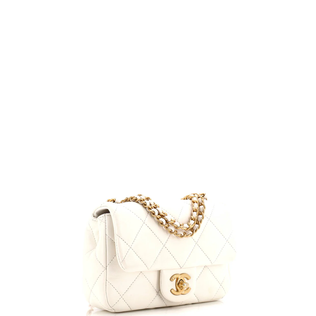 CC Pearl Chain Square Flap Bag Quilted Lambskin Mini - Deep Luxury