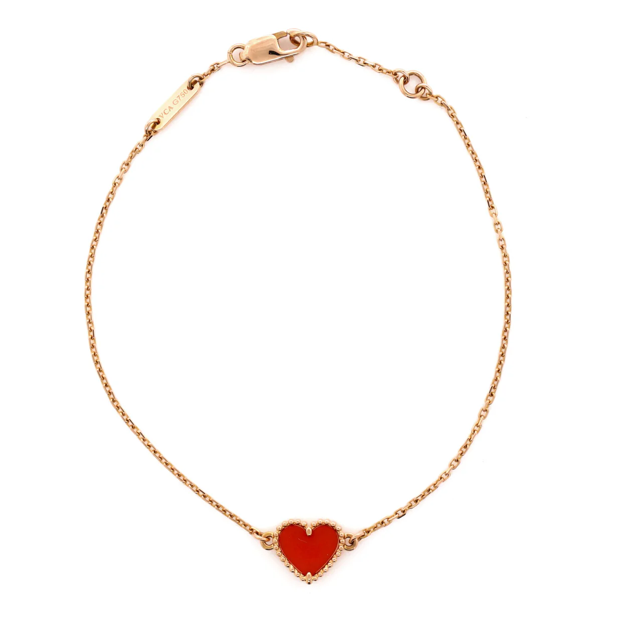 Sweet Alhambra Heart Bracelet 18K Rose Gold with Carnelian - Deep Luxury