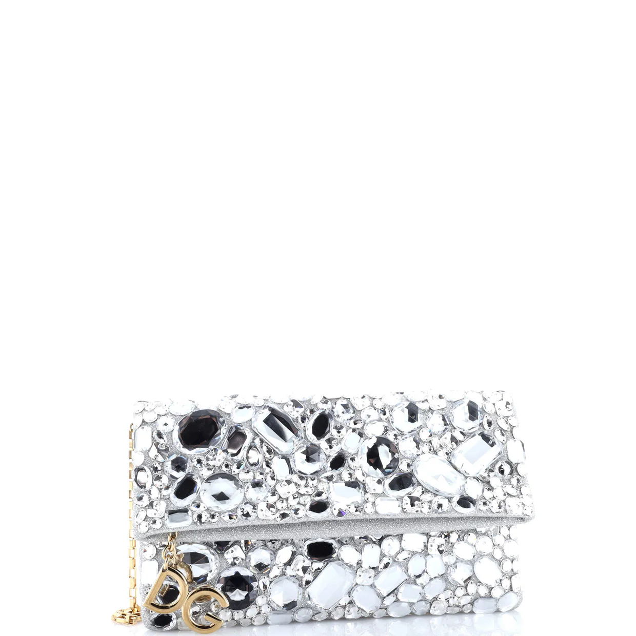 Fold Over Chain Clutch Crystal Embellished Satin Medium - Deep Luxury