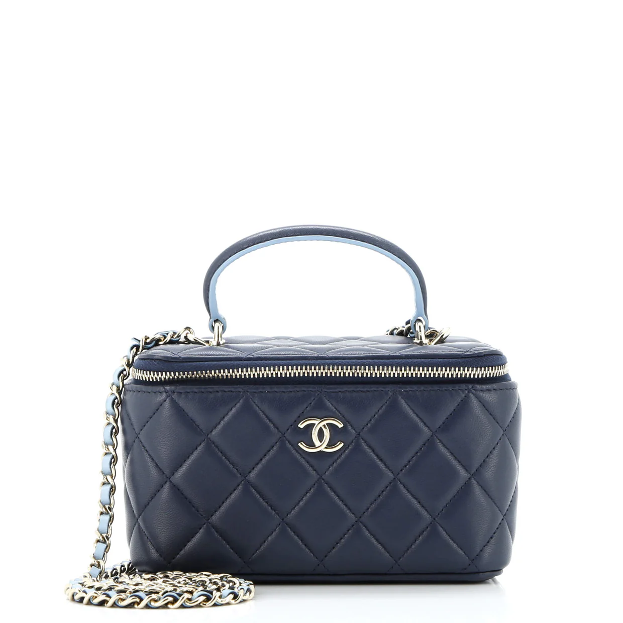 Classic Top Handle Vanity Case with Chain Quilted Lambskin Small - Deep Luxury