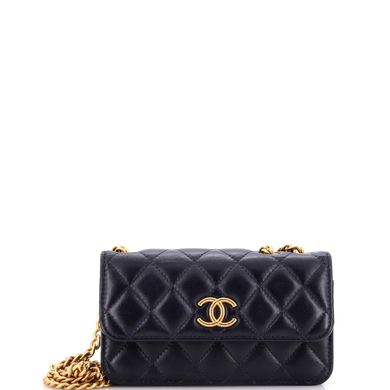 All Slide Long Phone Holder with Chain Quilted Lambskin - Deep Luxury