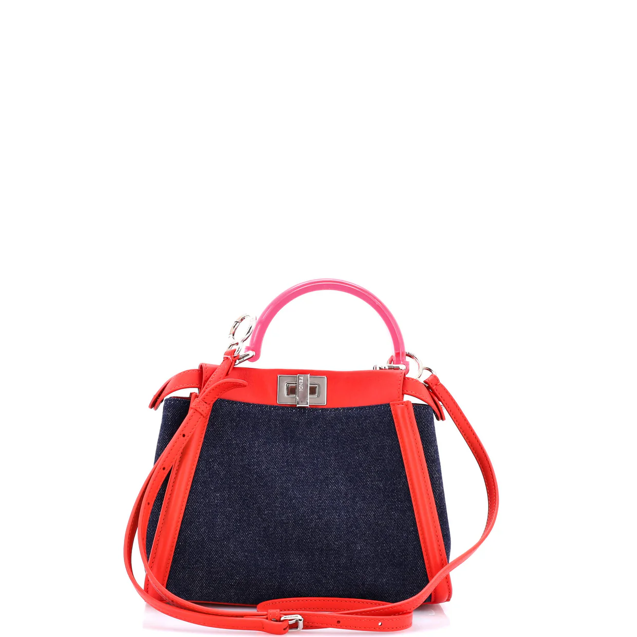 Peekaboo Bag Denim with FF Leather Applique Mini - Deep Luxury