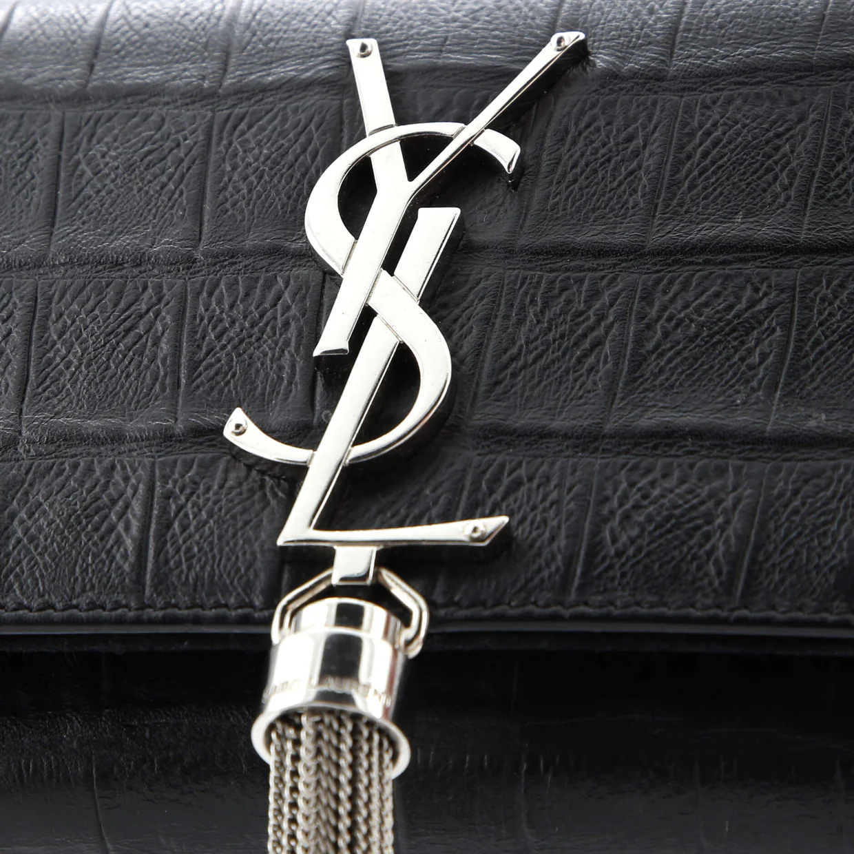 Classic Monogram Tassel Crossbody Bag Crocodile Embossed Leather Small - Deep Luxury