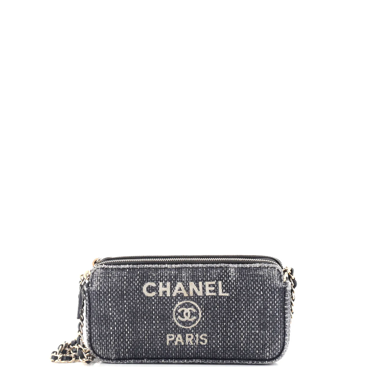Deauville Double Zip Clutch with Chain Raffia - Deep Luxury