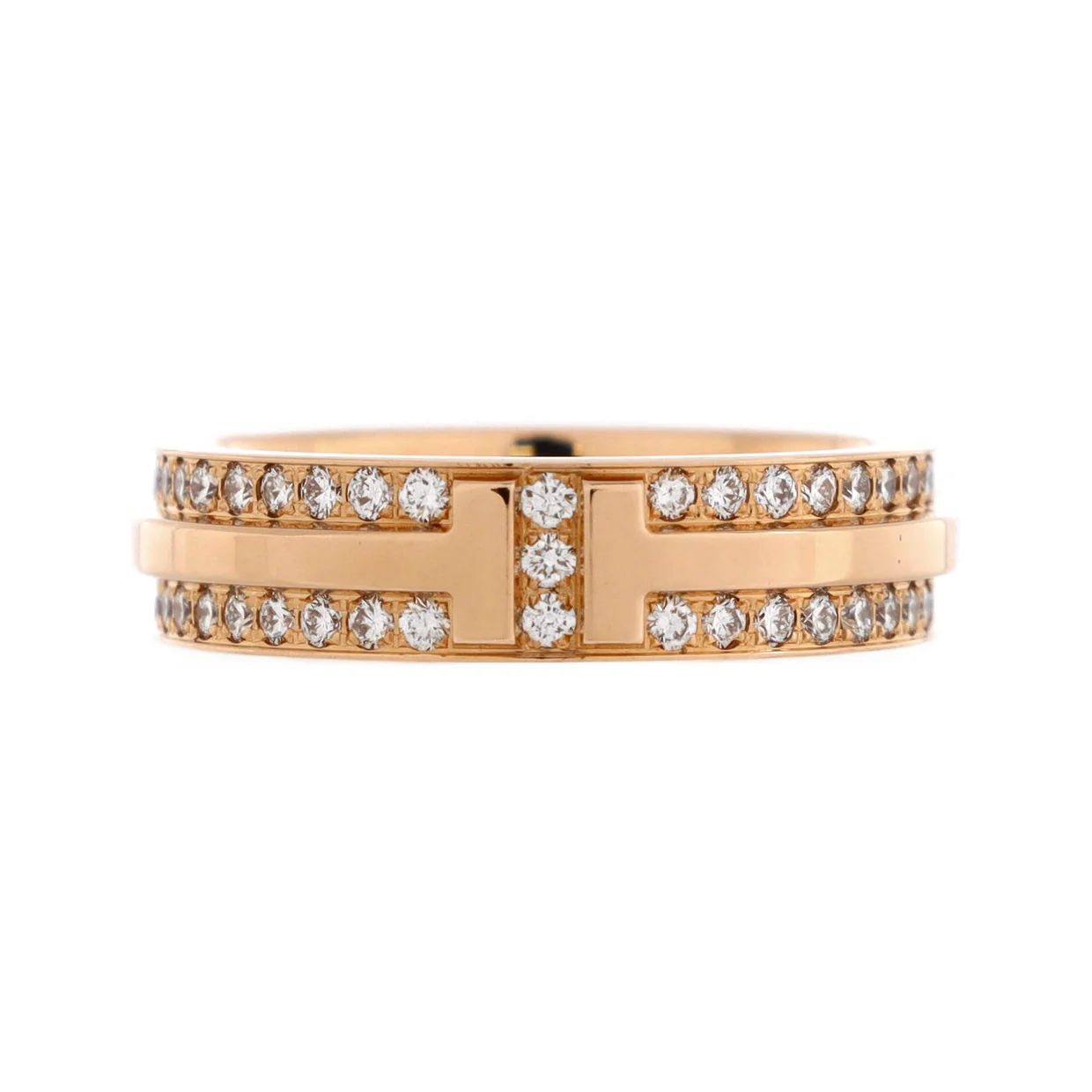 T Two Ring 18K Rose Gold with Pave Diamonds Narrow - Deep Luxury