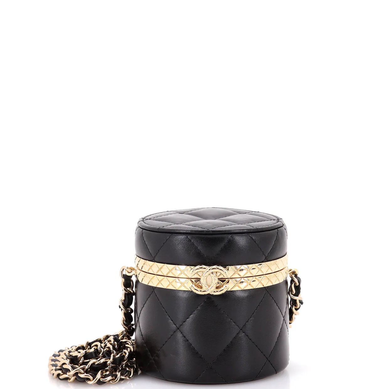 Lock Frame Round Vanity Case with Chain Quilted Lambskin Mini - Deep Luxury