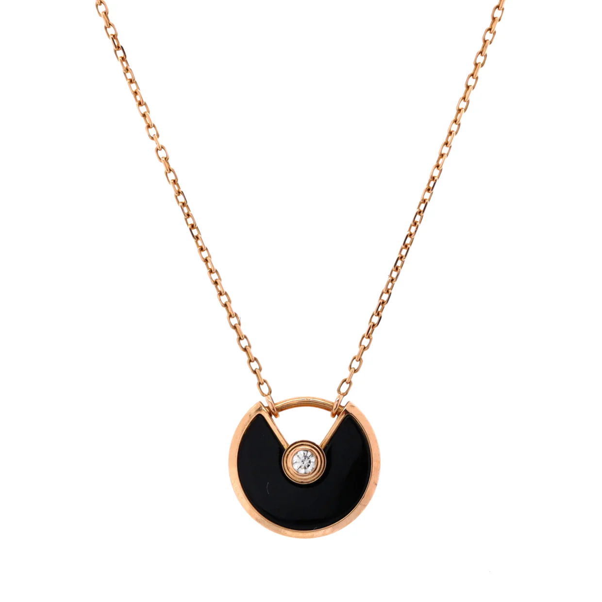 Amulette de Cartier Pendant Necklace 18K Rose Gold with Onyx and Diamond XS - Deep Luxury