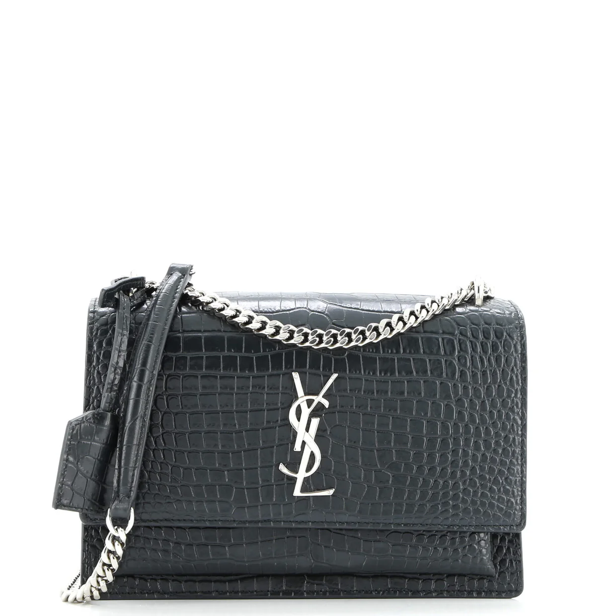Sunset Crossbody Bag Crocodile Embossed Leather Medium - Deep Luxury