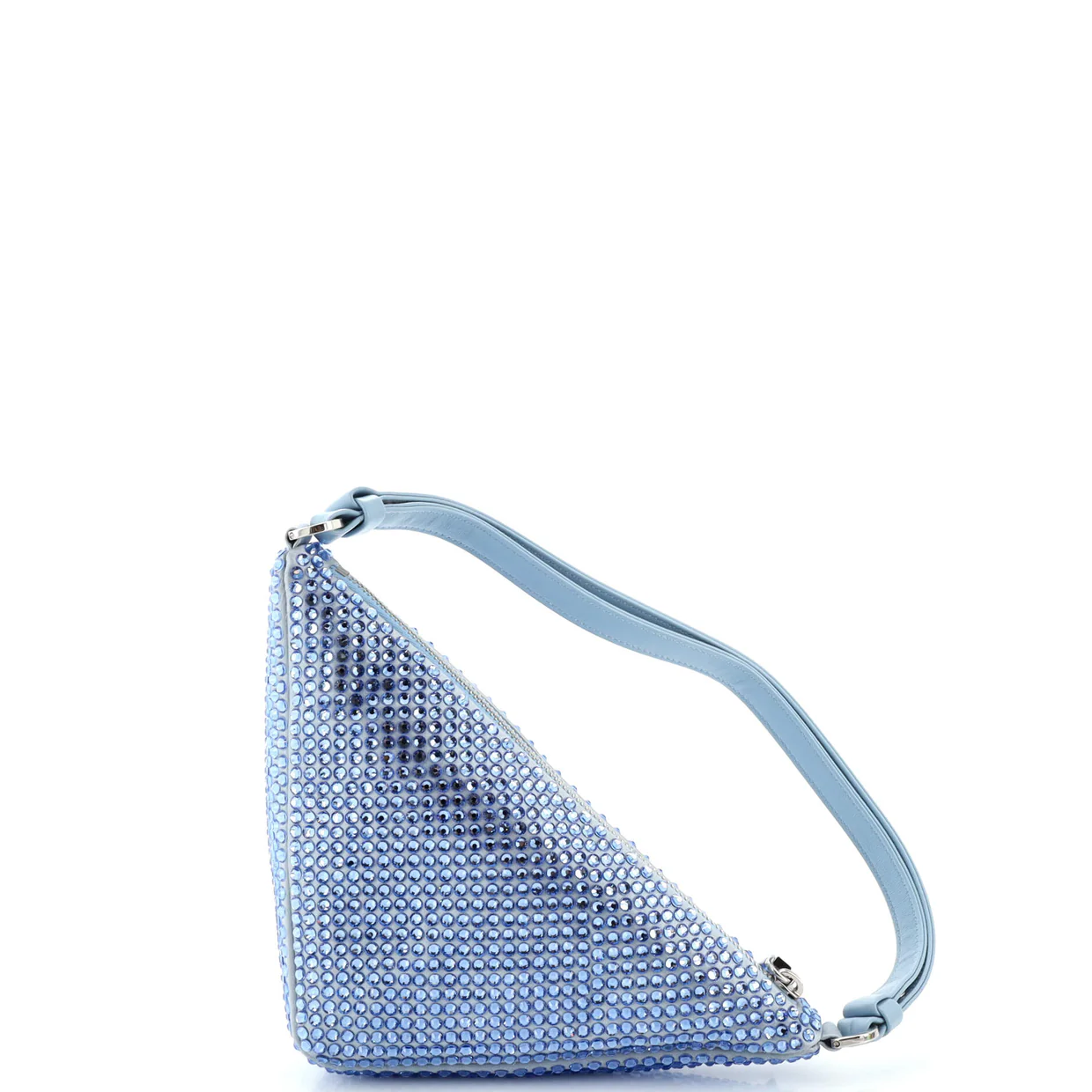 Triangle Top Handle Pouch Bag Crystal Embellished Satin Mini - Deep Luxury