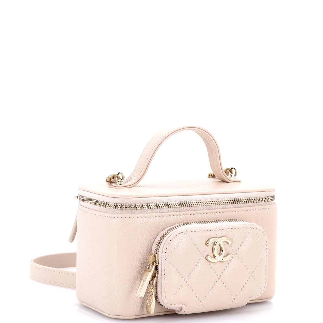 Business Affinity Top Handle Vanity Case with Chain Quilted Caviar Small - Deep Luxury