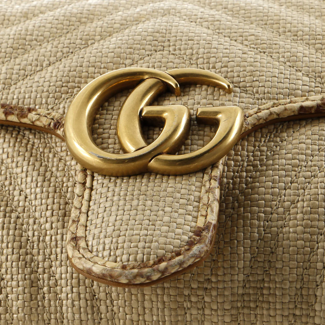 GG Marmont Flap Bag Matelasse Raffia with Snakeskin Small - Deep Luxury
