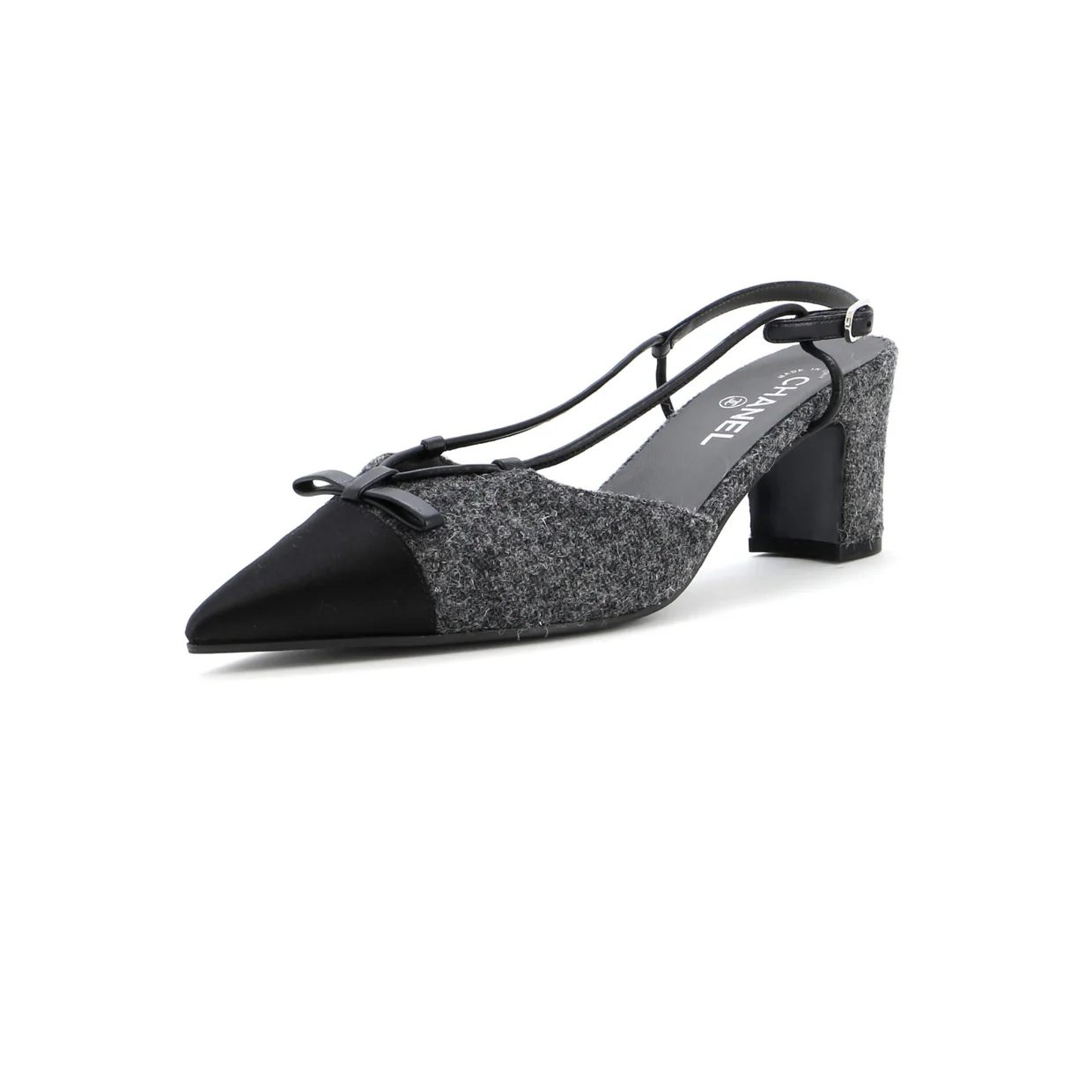 Women's CC Cap Toe Bow Slingback Pumps Tweed and Satin - Deep Luxury