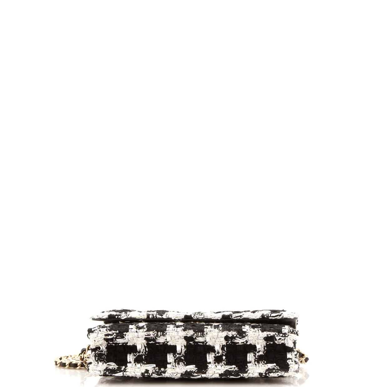 Wallet on Chain Quilted Houndstooth Tweed and Ribbon - Deep Luxury