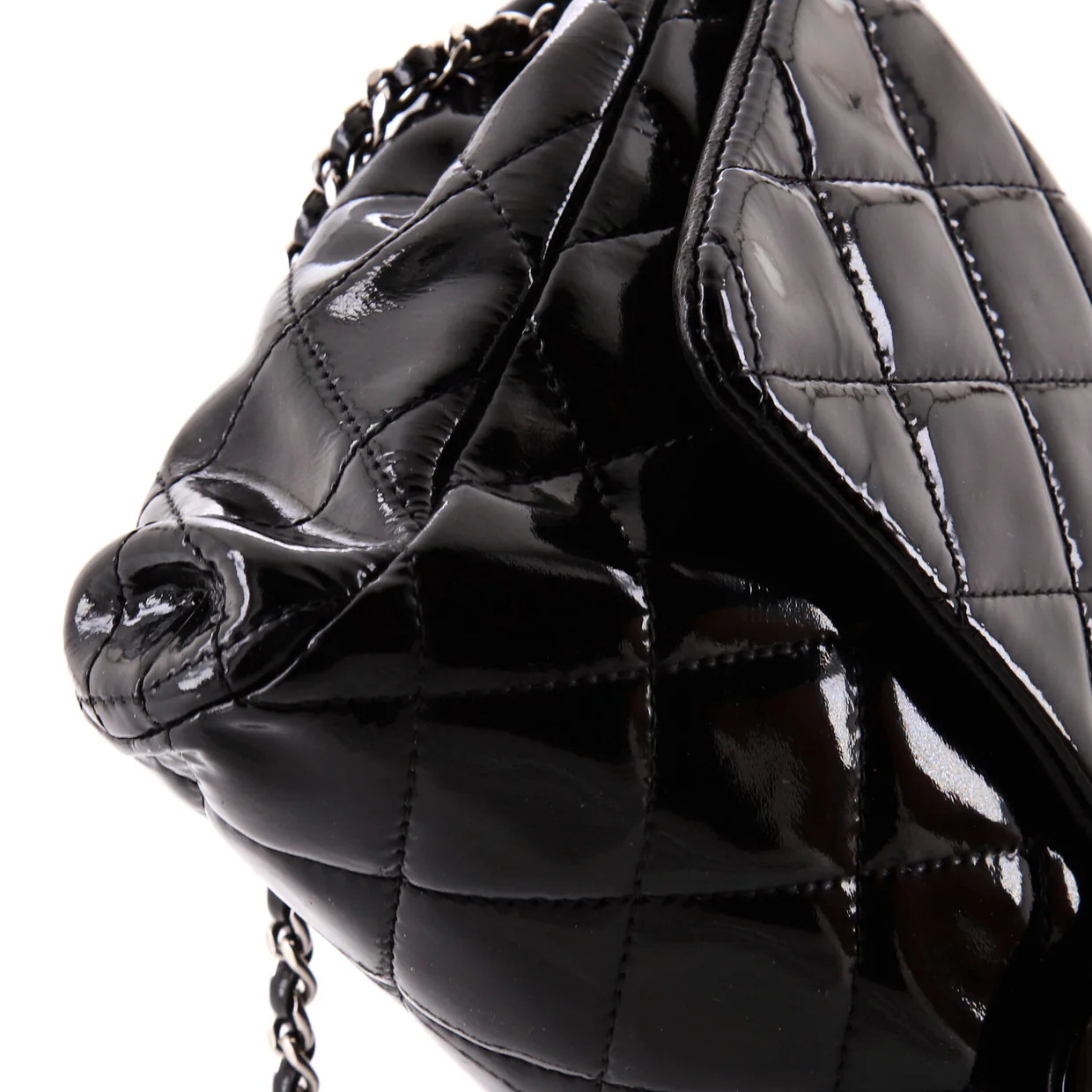 Clutch with Chain Quilted Patent - Deep Luxury