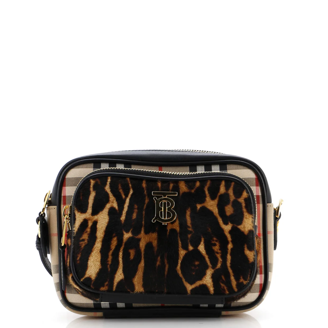 Front Pocket Camera Bag Vintage Check Canvas with Printed Pony Hair - Deep Luxury