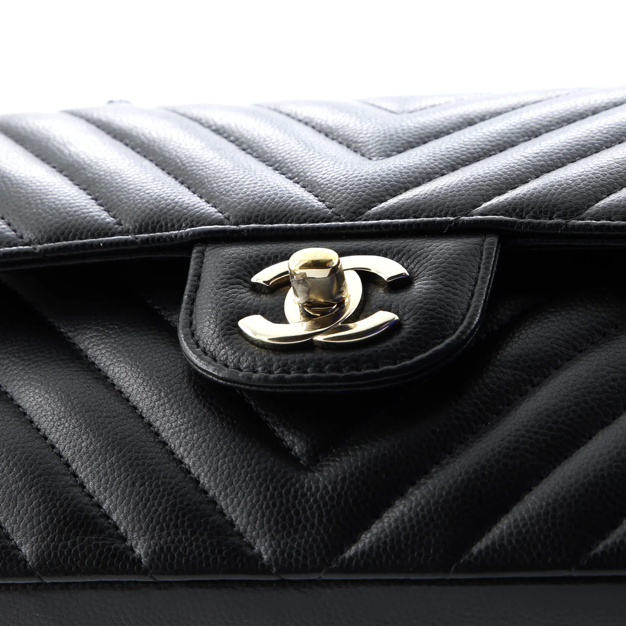 Classic Double Flap Bag Chevron Caviar Small - Deep Luxury