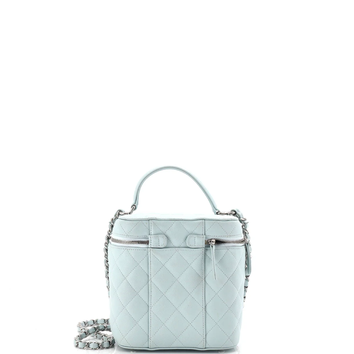 CC Top Handle Vanity Case with Chain Quilted Caviar Small - Deep Luxury