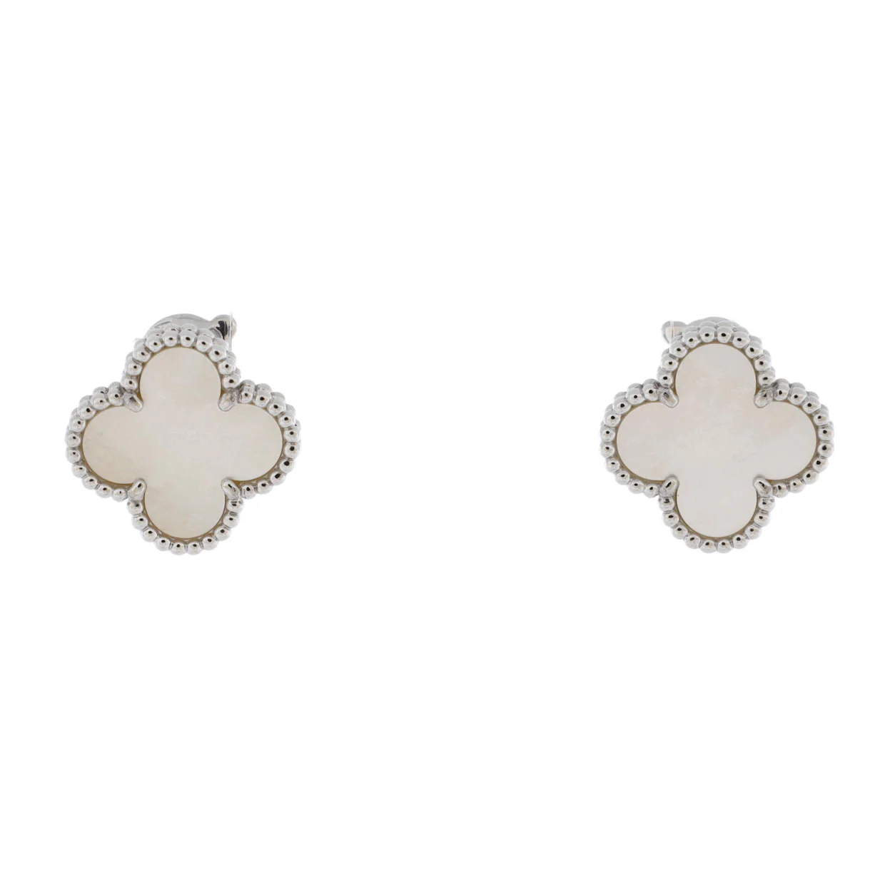 Vintage Alhambra Earrings 18K White Gold and Mother of Pearl - Deep Luxury