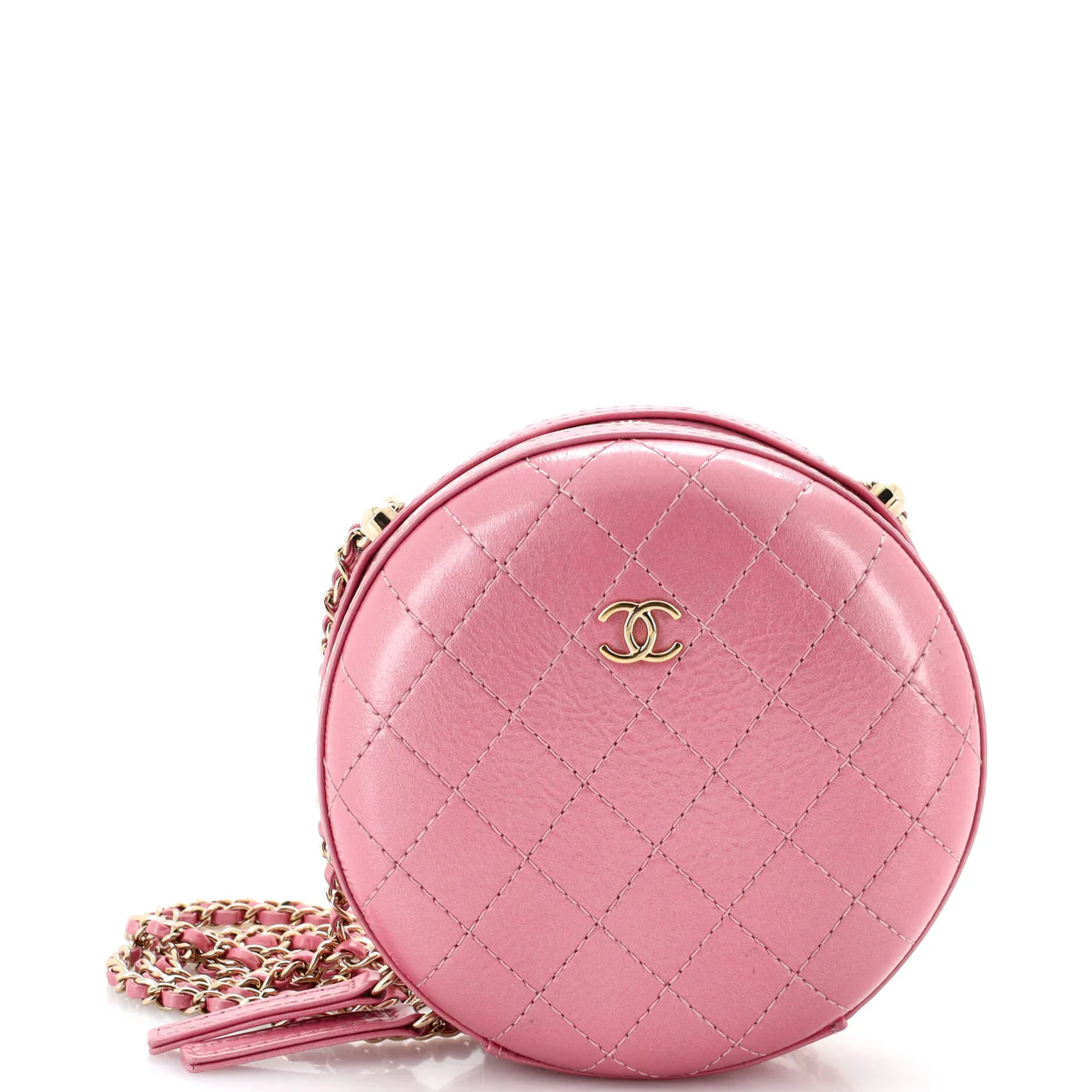 Round Chain Crossbody Bag Stitched Calfskin Small - Deep Luxury