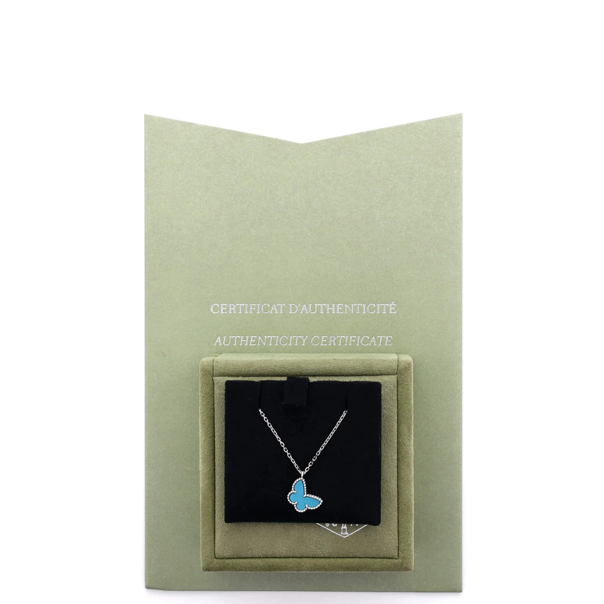 Sweet Alhambra Butterfly Pendant Necklace 18K White Gold with Turquoise - Deep Luxury