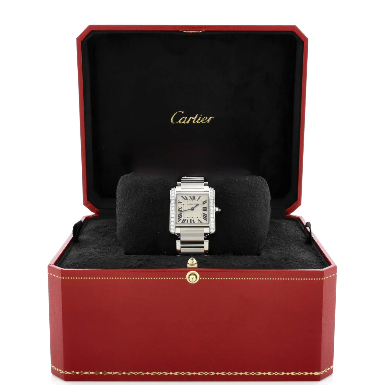 Tank Francaise Quartz Watch Stainless Steel with Diamond Bezel 25 - Deep Luxury