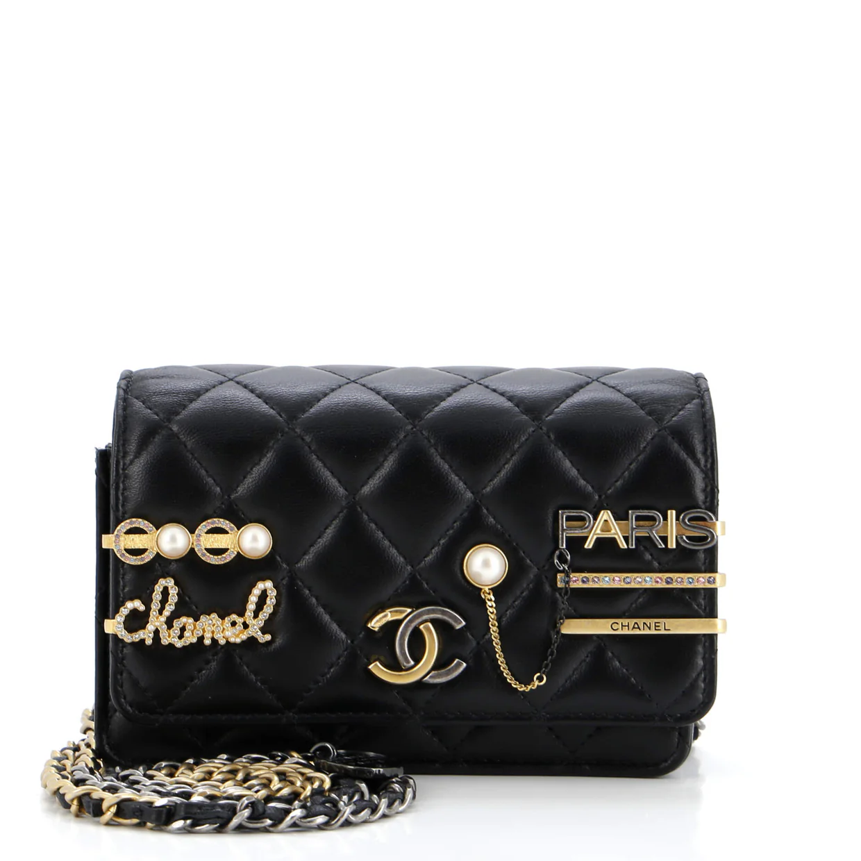 Coco Clips Wallet on Chain Embellished Quilted Lambskin Mini - Deep Luxury
