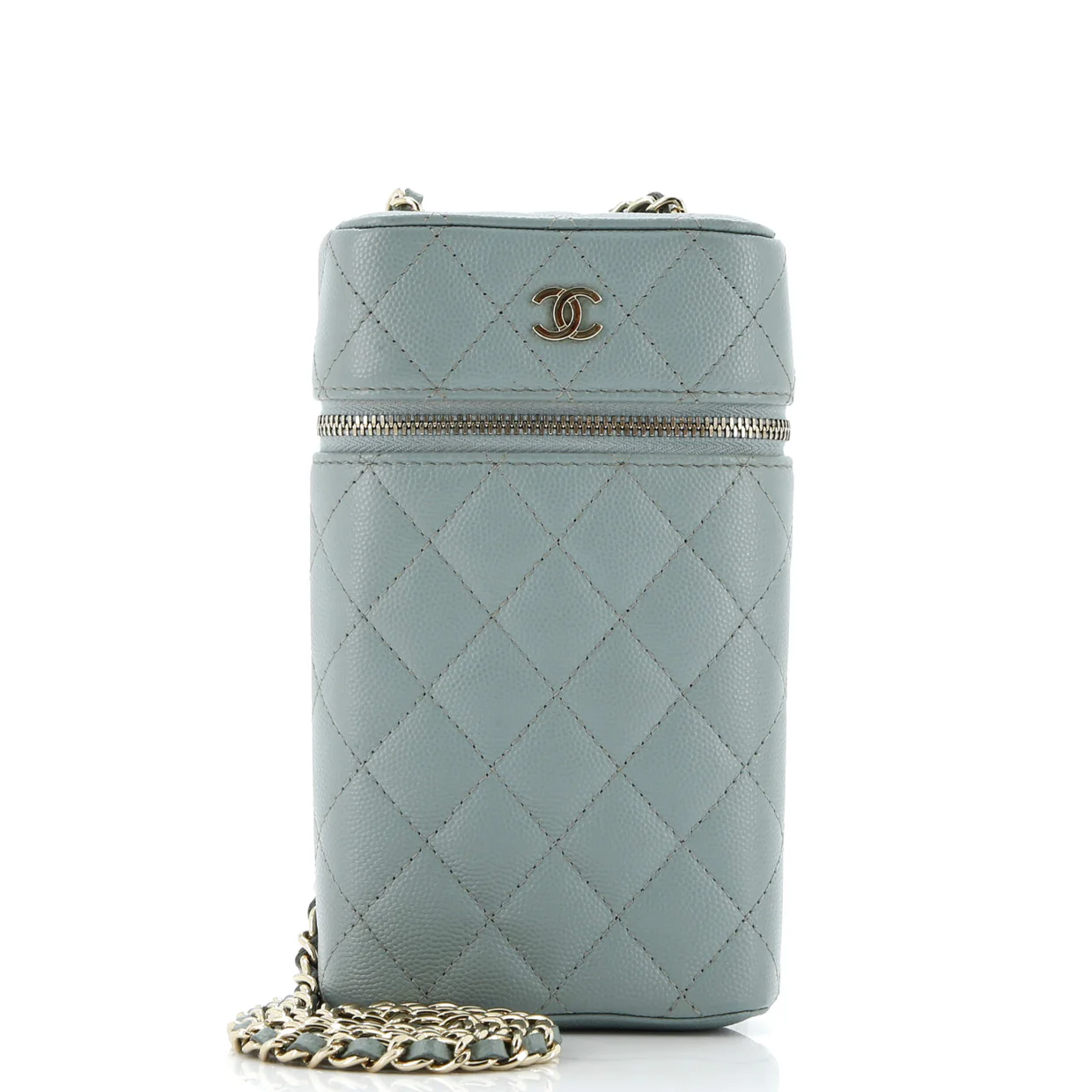 Classic Vanity Phone Holder with Chain Quilted Caviar - Deep Luxury