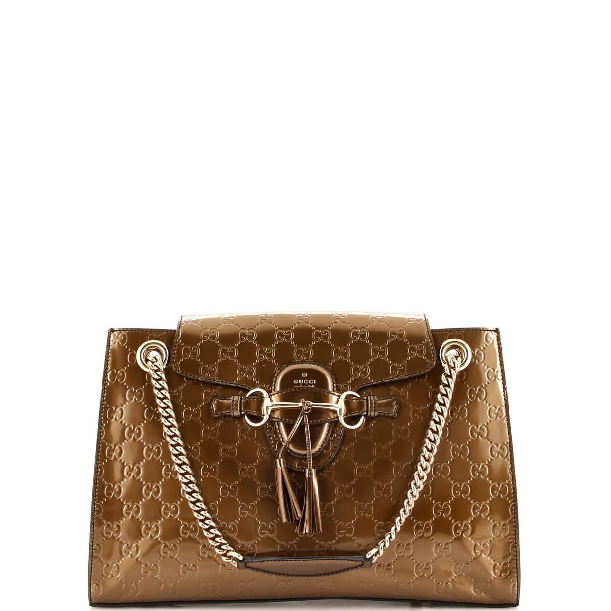 Emily Chain Flap Shoulder Bag Guccissima Patent Large - Deep Luxury