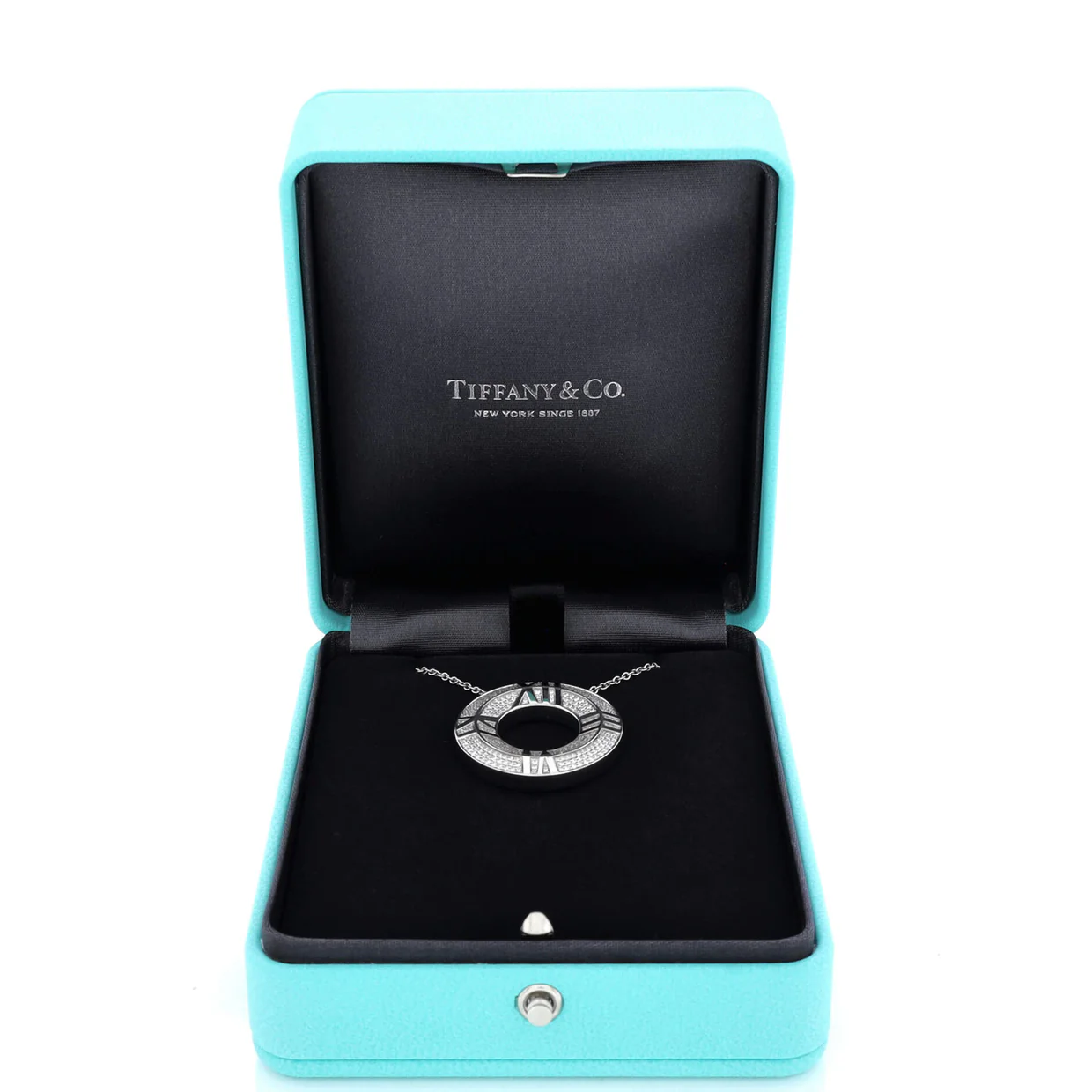 Atlas Closed X Medallion Pendant Necklace 18K White Gold with Pave Diamonds Large - Deep Luxury