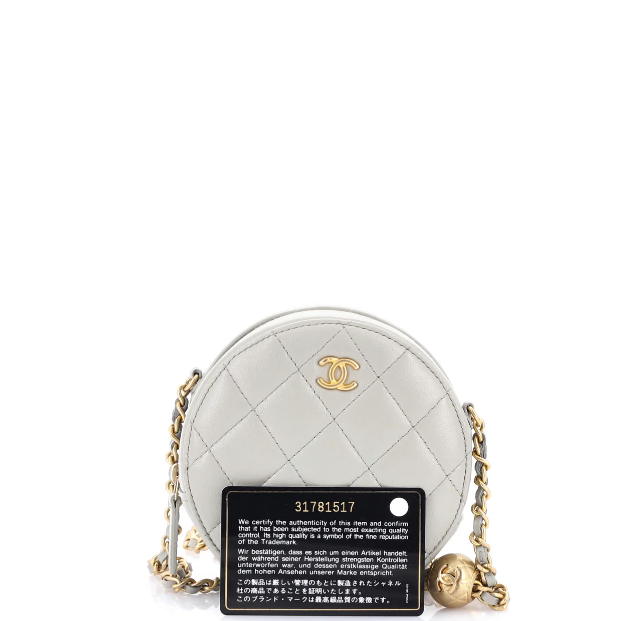 Pearl Crush Round Clutch with Chain Quilted Lambskin - Deep Luxury