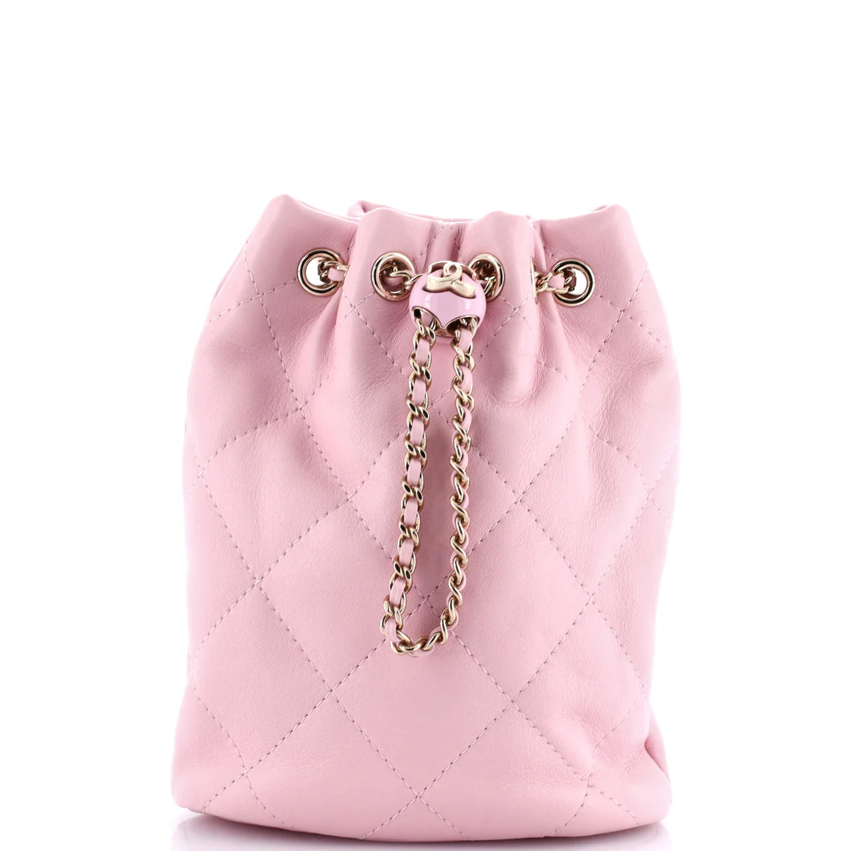 Logo Script Drawstring Chain Backpack Quilted Shiny Lambskin Small - Deep Luxury