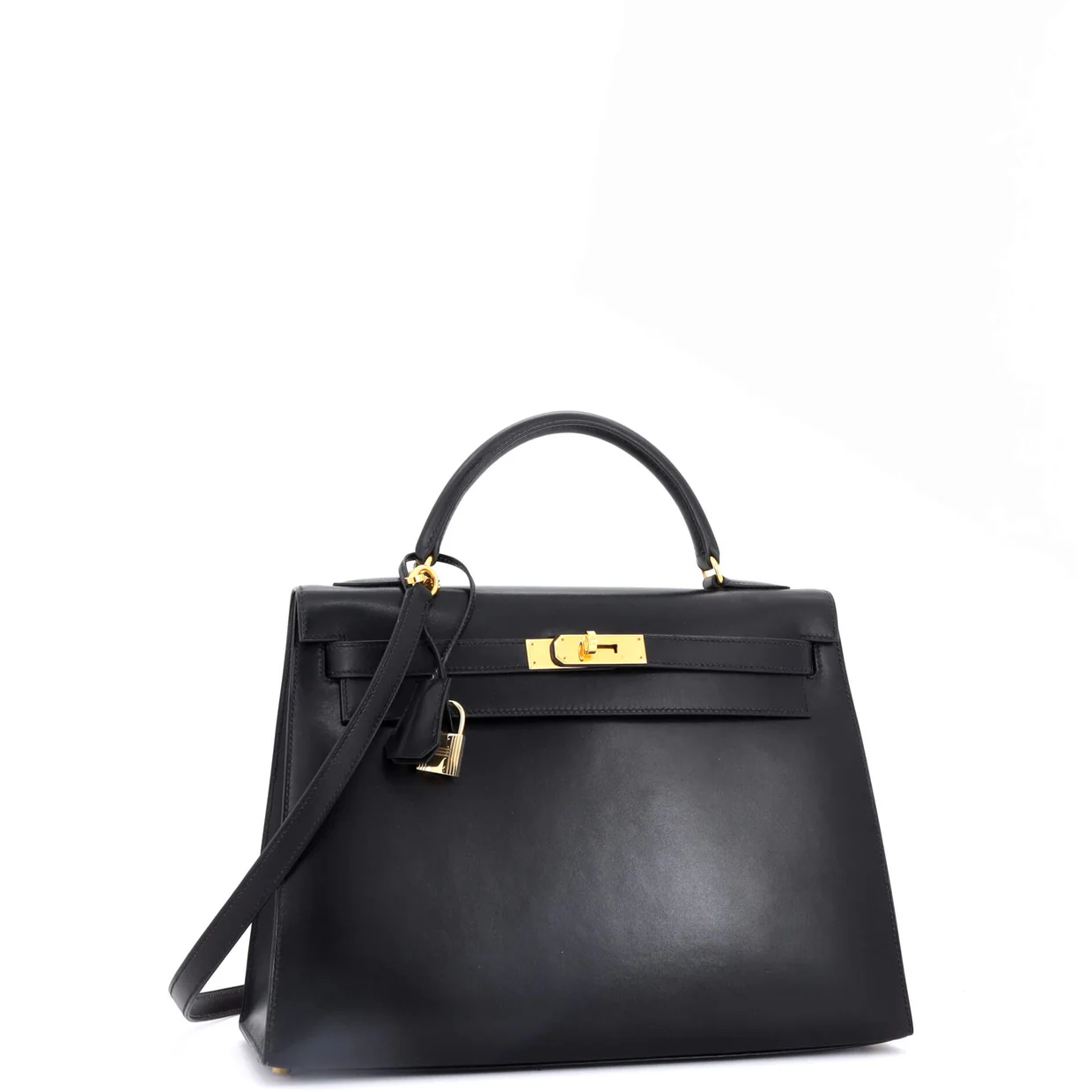 Kelly Handbag Noir Box Calf with Gold Hardware 32 - Deep Luxury