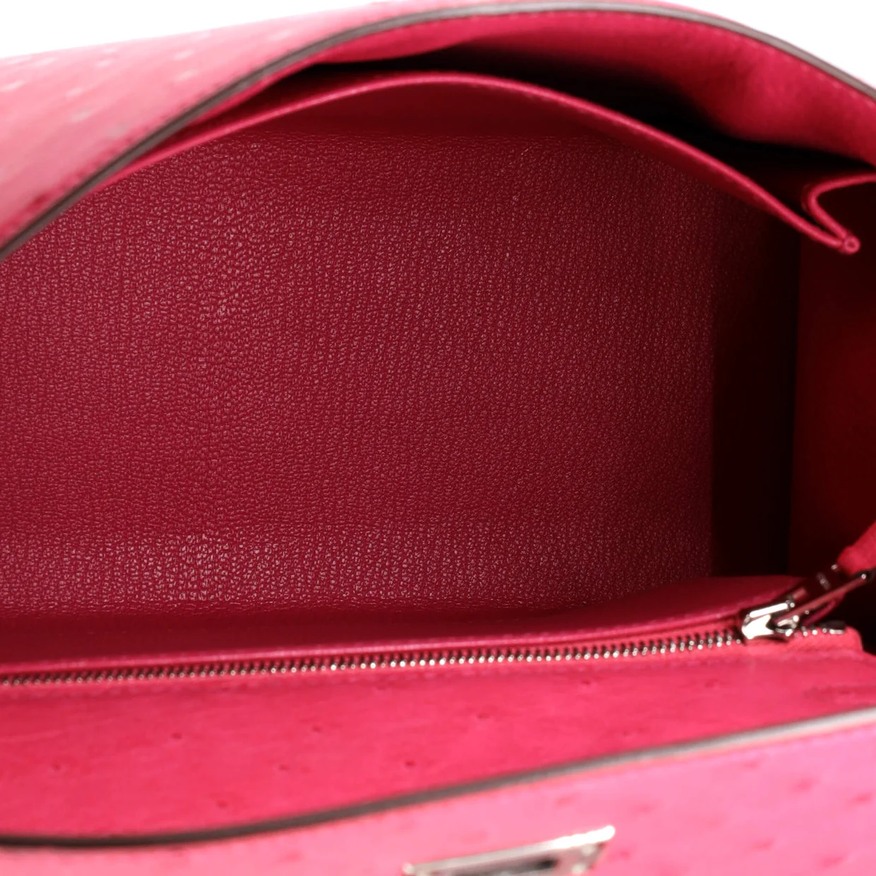 Kelly Handbag Rose Tyrien Ostrich with Palladium Hardware 25 - Deep Luxury
