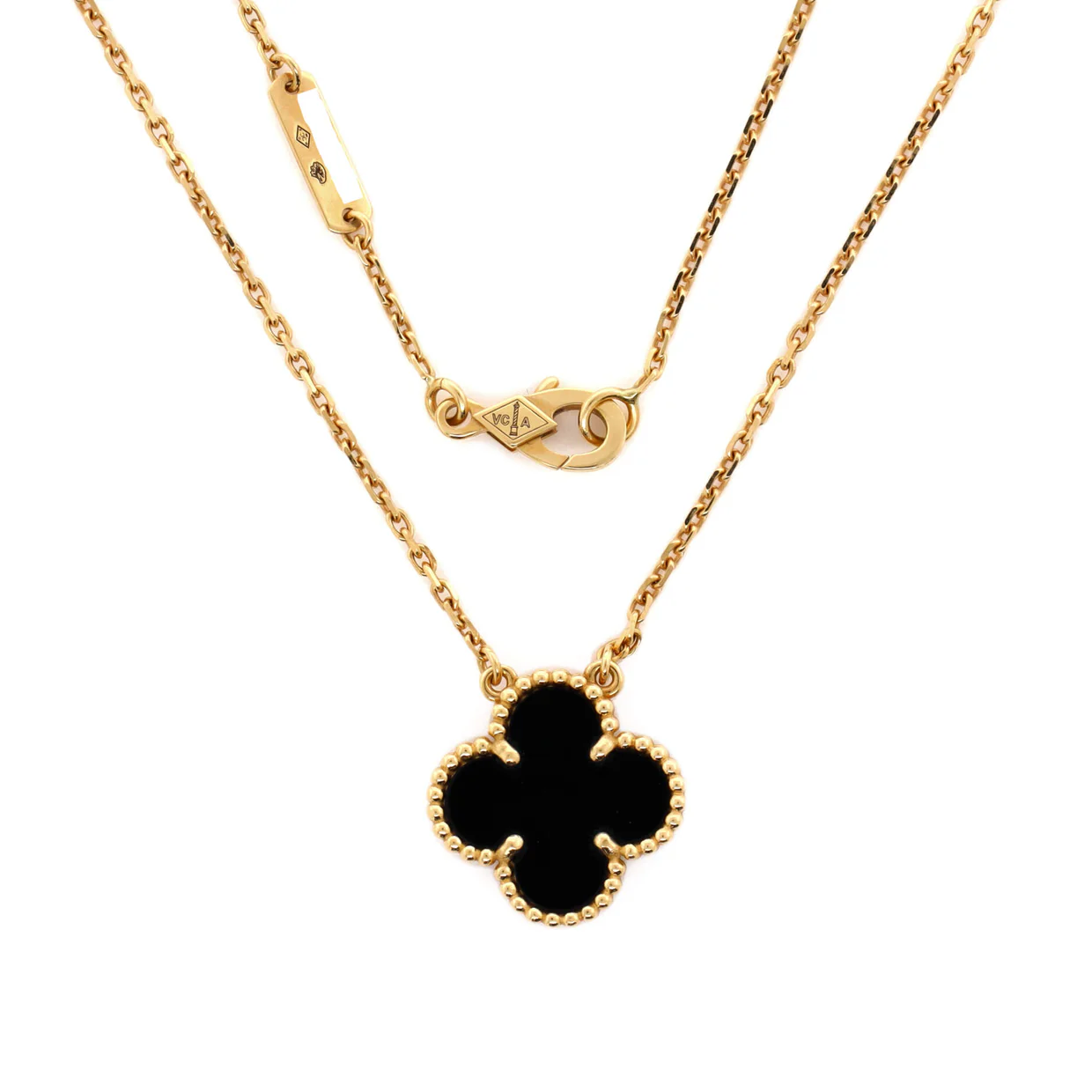 Vintage Alhambra Pendant Necklace 18K Yellow Gold and Onyx - Deep Luxury