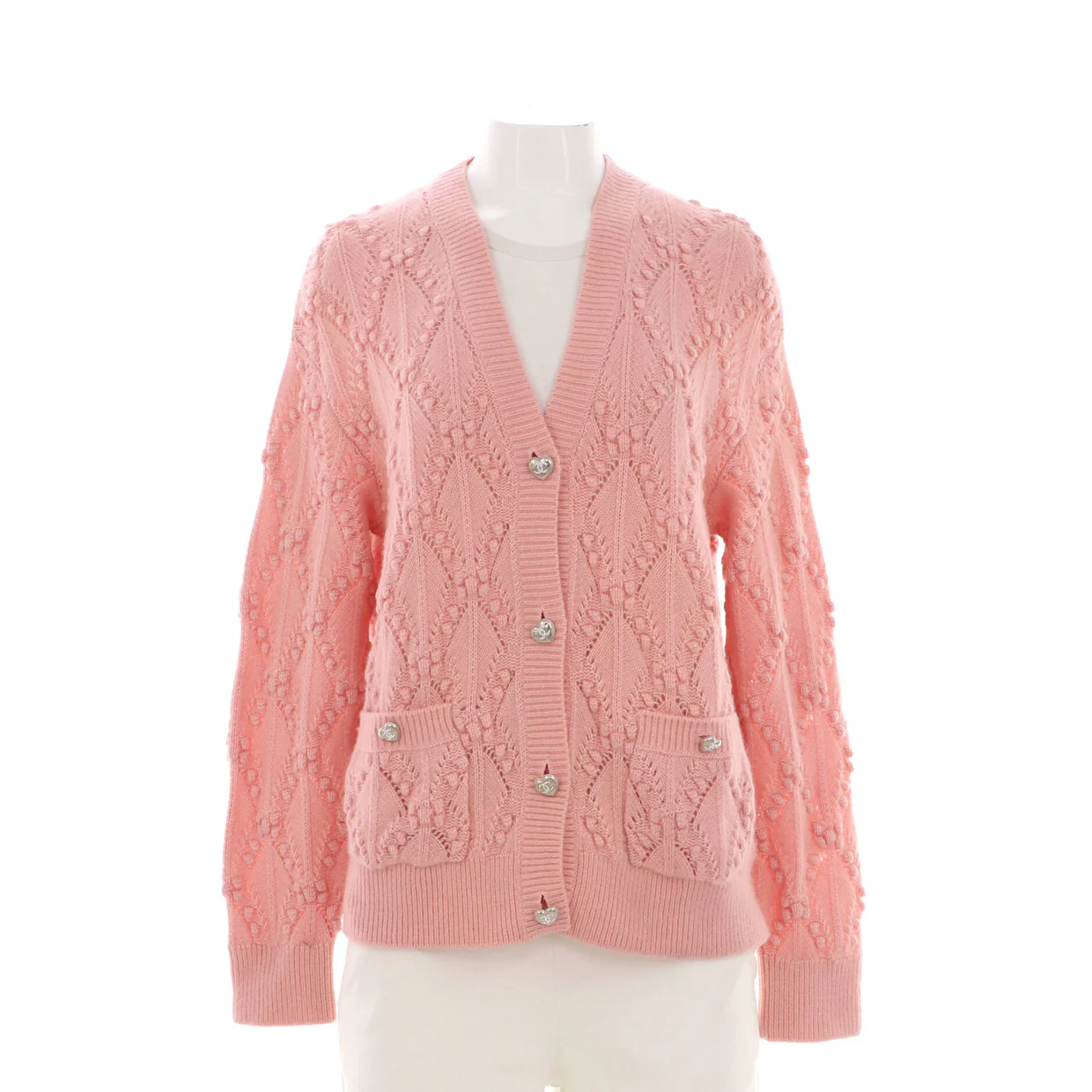 Women's CC Heart Button V-Neck Cardigan Cashmere Blend - Deep Luxury