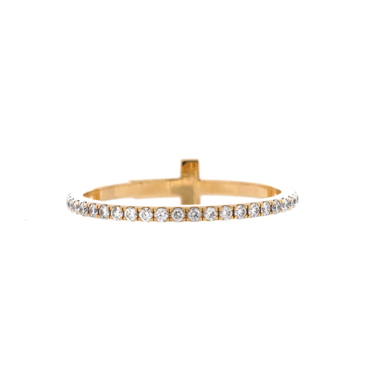 T Wire Band Ring 18K Yellow Gold with Pave Diamonds - Deep Luxury